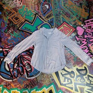 Casual blue and white stripped button-up long sleeve by Weekends Everyday, Med